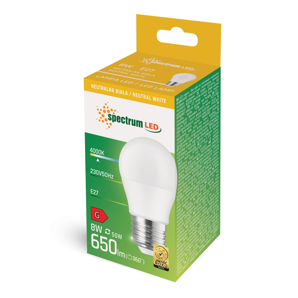 Żarówka LED KULKA E 27 230V 8W Barwa Neutralna SpectrumLED WOJ 14472