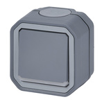 Nowe Plexo - Łącznik dwubiegunowy ze wskaźnikiem, komplet natynkowy 10AX-250V~ - szary - Legrand 069726L