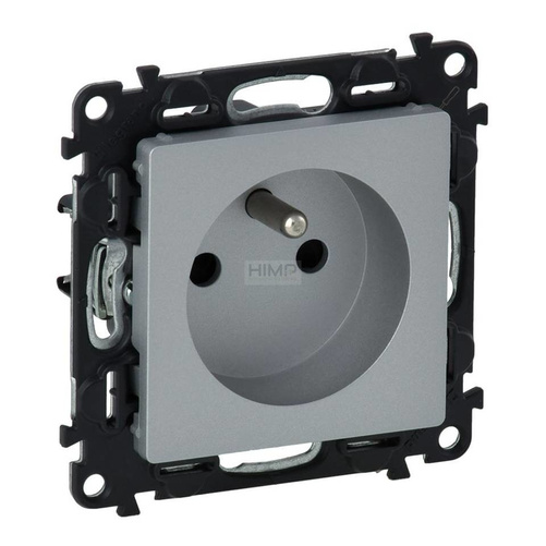 VALENA LIFE - Gniazdo zasilające 2P+Z z przesłoną zaciski sprężynowe ALUMINIUM Legrand 753380