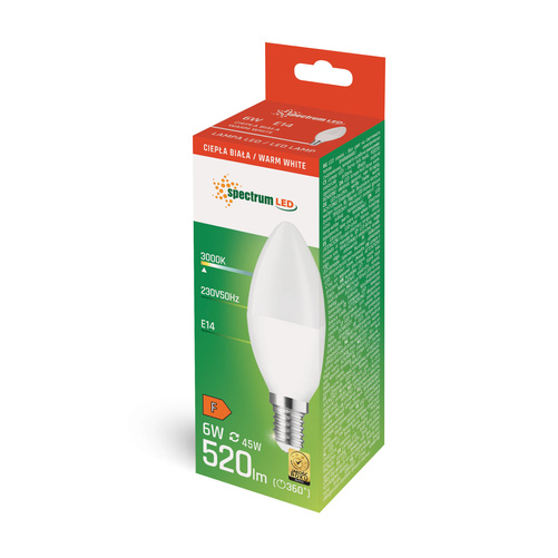 Żarówka LED Świecowa E-14 230V 6W Barwa Ciepła SpectrumLED WOJ+13026
