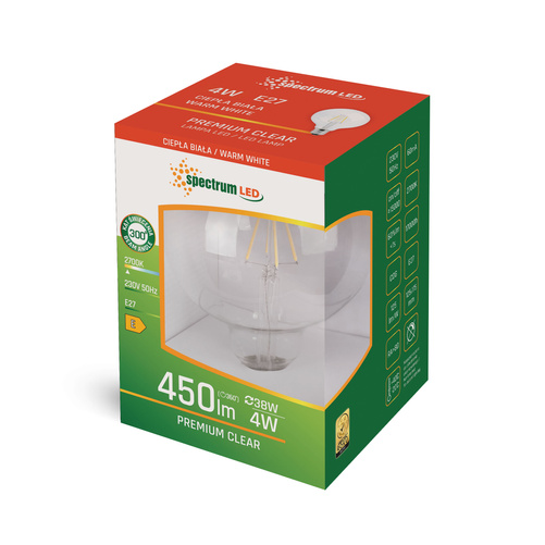 Żarówka LED GLOB G95 COG E-27 4W Ciepła Barwa Clear SpectrumLED WOJ+13763