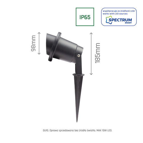 OPRAWA OGRODOWA FLORI GU10 ALU ANGLE 250V IP65 98x180mm CZARNA wbijana, ruchoma SLIP012014