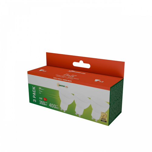 LED GU10 230V 6W SMD WW z MLECZNĄ SZYBKĄ biała SPECTRUM 3-PACK