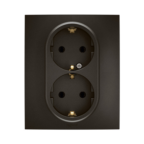 NOWE NILOE - GNIAZDO SCHUKO 2X2P+Z MONOBLOK ZACISKI ŚRUBOWE 16A - 250V~ CZARNE - Legrand NP3131BK