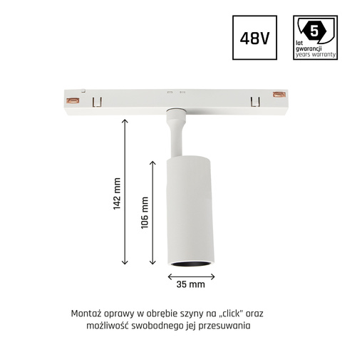 OPRAWA SYSTEM SHIFT SMART- SPOT S oprawa kierunkowa 35x140x178mm 6W 24st biały CCT/DIM 5 lat gw.