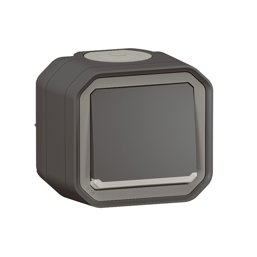 Nowe Plexo - Przycisk jednobiegunowy z podświetleniem, komplet natynkowy 10A-250V~ - antracyt - Legrand 069782L