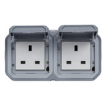 Nowe Plexo - Gniazdo standard brytyjski 2x2P+Z zaciski śrubowe, komplet natynkowy 13A-250V~ - szare - Legrand 069739L