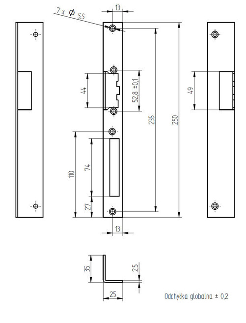 Szyld kątowy długi prawy malowany SK2501P-M Elektra Plus