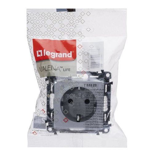 VALENA LIFE - Gniazdo zasilające 2P+Z SCHUKO z przesłaną zaciski sprężynowe ALUMINIUM Legrand 753320