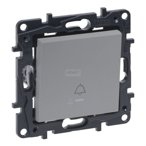 Niloe Step - Przycisk podświetlany pojedynczy z symbolem dzwonka 6A Aluminium Legrand 863310