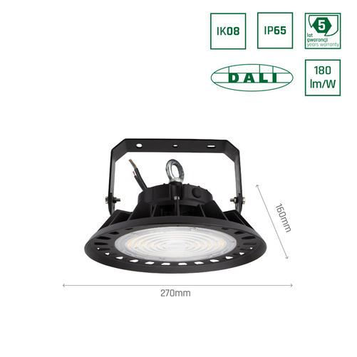 PLATEO 3 HIGH BAY 100W NW 230V 90ST IP65 IK08 270X160MM CZARNY 5 LAT GW. DALI