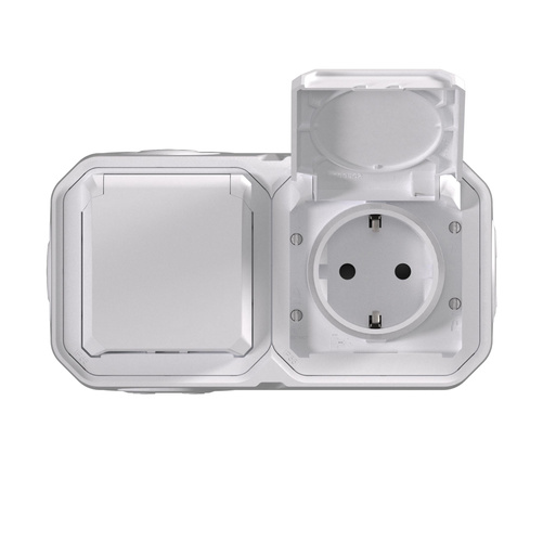 Nowe Plexo - Gniazdo Schuko 2x2P+Z poziome, komplet natynkowy 16A-250V~ - białe - Legrand 069772L
