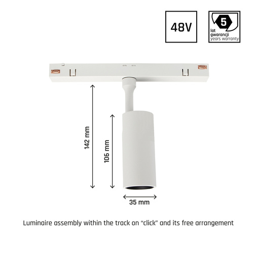 SYSTEM SHIFT - SPOT S oprawa na szynoprzewód 35x140x178mm 6W 24st biały 5 lat gw