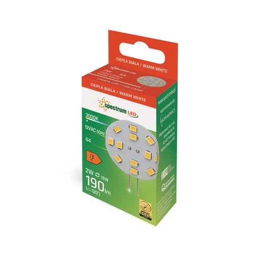 Żarówka LED G4 12V 2W 12 LED Barwa Ciepła 30mm SpectrumLED WOJ+13782