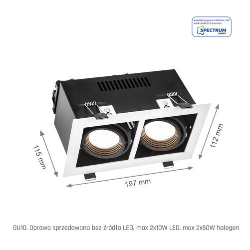 Oprawa Sufitowa Podtynkowa MODERN DAY MINI GU10 X 2 GU10 250V IP20 Biała z Czarnym Środkiem SpectrumLED SLIP002012