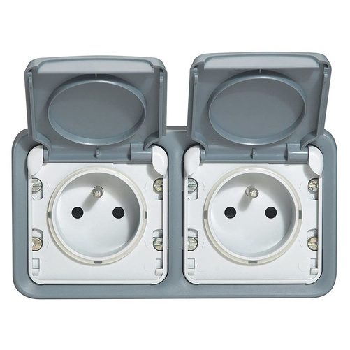 PLEXO55 Gniazdo podtynkowe poziome hermetyczne podwójne 2x2P+Z SZARE komplet Legrand