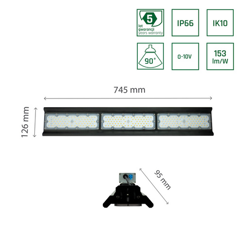 OPRAWA HALLS LINE HIGH BAY 150W Barwa Neutralna 230V 90st IP66 745x126x95mm SLI048002NW_PW