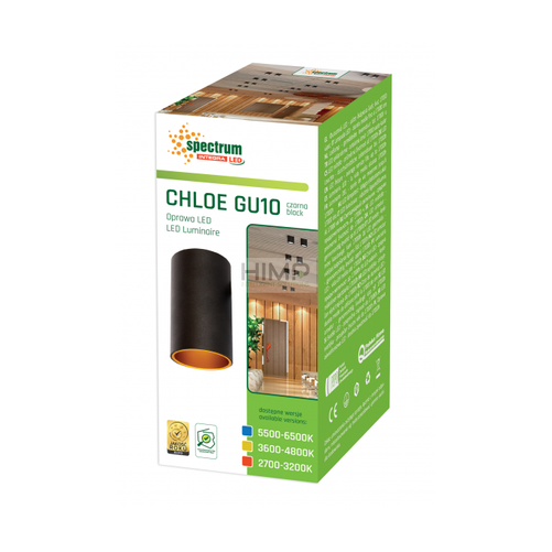 Oprawa Natynkowa Tuba Nieruchoma Chloe GU10 250V IP20 Czarny Złoty  SpectrumLED SLIP005002