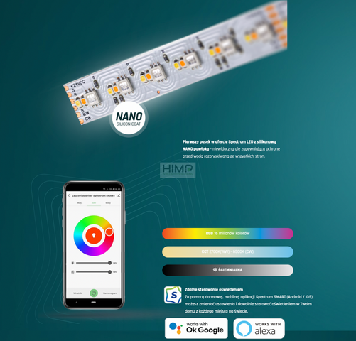PASEK LED 20W/5m 3535/2216 24V RGBW CCT 96LED/1m   5 LAT 1M (rolka 5m) - w silikonie NANO