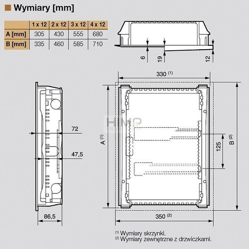 Rozdzielnica modułowa RWN 1x12 podtynkowa IP40 (drzwi metalowe) Legrand 602431