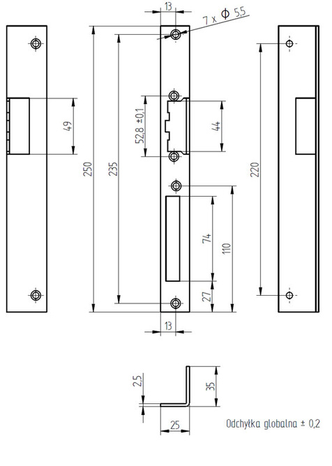 Szyld kątowy długi lewy malowany SK2501L-M Elektra Plus
