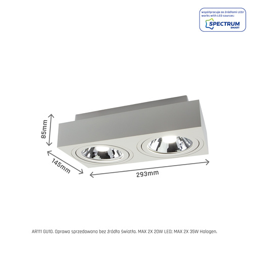 MIRORA AR111 X2 NATYNKOWA GU10 250V IP20 293X145X 85mm BIAŁY prostokątna ruchoma