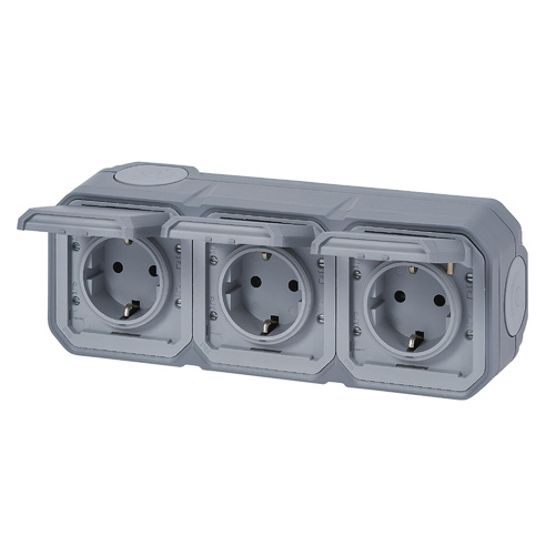 Nowe Plexo - Gniazdo Schuko 3x2P+Z poziome, komplet natynkowy 16A-250V~ - szare - Legrand 069743L