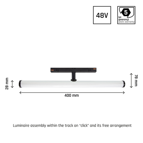 SYSTEM SHIFT - BEAM oprawa na szynoprzewód 28x400x75mm 12W 150st czarny 5 lat gw.