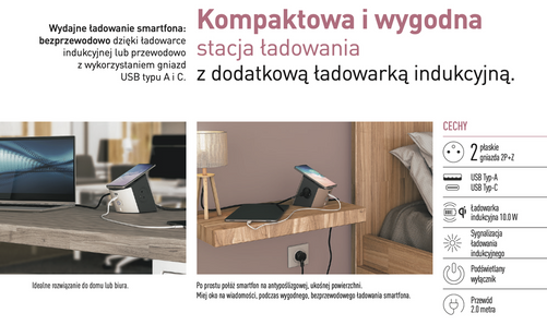 Przedłużacz 2X2P+Z+USB A+C ładowarka indukcyjna Legrand 049412