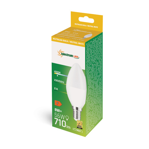 LED ŚWIECOWA E-14 230V 8W NW SPECTRUM