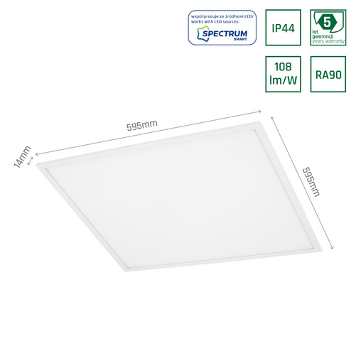 Oprawa ALGINE PANEL 45W NW 230V 120st IP44 Ra90 IK06 600x600mm BIAŁY SLI035051NW_PW