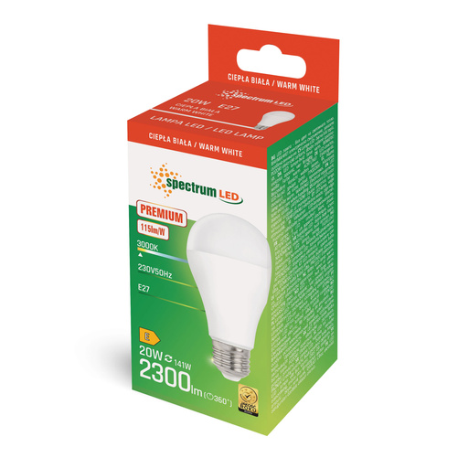 LED GLS E-27 230V 20W PREMIUM WW A65 SPECTRUM
