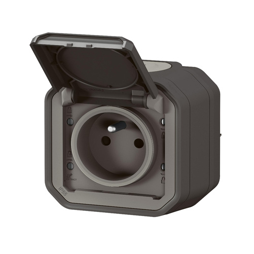 Nowe Plexo - Gniazdo 2P+Z zaciski automatyczne, komplet natynkowy 16A-250V~- antracyt - Legrand 069791L