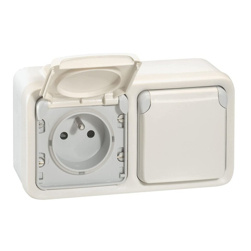 PLEXO55 Gniazdo natynkowe poziome hermetyczne podwójne 2x2P+Z BIAŁE/ECRU komplet Legrand 069919