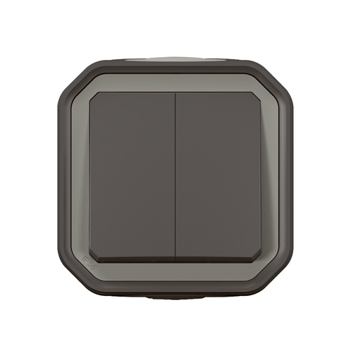 Nowe Plexo - Łącznik podwójny lub przycisk podwójny, komplet natynkowy 10AX-250V~ - antracyt - Legrand 069775L