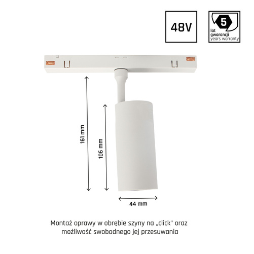SYSTEM SHIFT - SPOT M oprawa na szynoprzewód 44x157x178mm 10W 24st biały 5 lat gw DALI