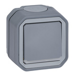 Nowe Plexo - Łącznik dwubiegunowy ze wskaźnikiem, komplet natynkowy 10AX-250V~ - szary - Legrand 069726L