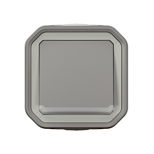 Nowe Plexo - Łącznik schodowy ze wskaźnikiem, komplet natynkowy 10AX-250V~ - szary - Legrand 069712L