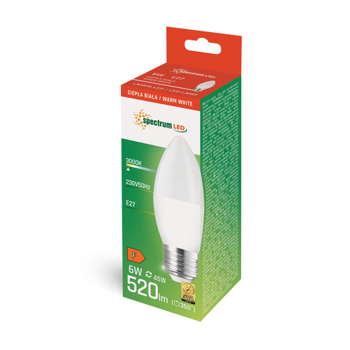 Żarówka LED Świecowa E-27 230V 6W Barwa Ciepła SpectrumLED WOJ+13061