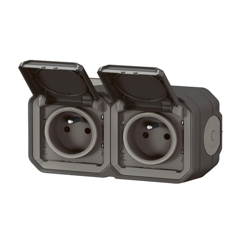 Nowe Plexo - Gniazdo 2x2P+Z poziome, komplet natynkowy 16A-250V~- antracyt - Legrand 069788L