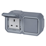 Nowe Plexo - Gniazdo standard brytyjski 2P+Z + łącznik schodowy, komplet natynkowy 16A- 250V~ - szare - Legrand 069750L