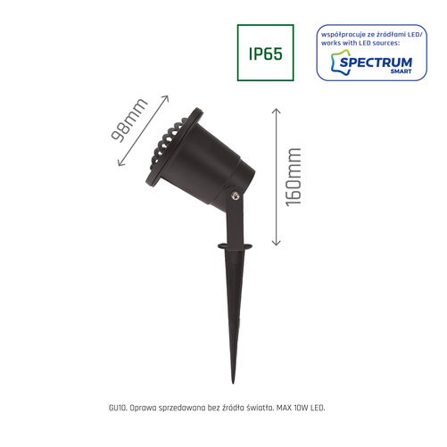 FLORI GU10 ALU RAY        250V IP65 98x160mm CZARNA wbijana, ruchoma