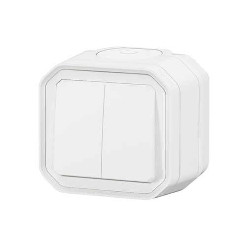 Nowe Plexo - Łącznik podwójny lub przycisk podwójny, komplet natynkowy 10AX-250V~ - biały - Legrand 069755L