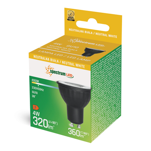 LED GU10 230V 4W SMD 38st NW z soczewką czarna SPECTRUM