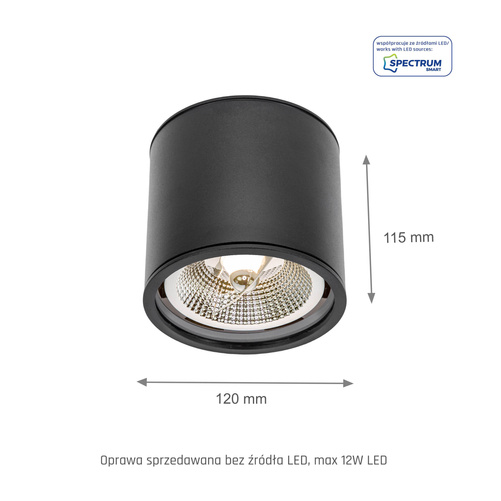 Oprawa Natynkowa Tuba Nieruchoma Chloe AR111 GU10 250V IP65 Czarny SpectrumLED SLIP005032
