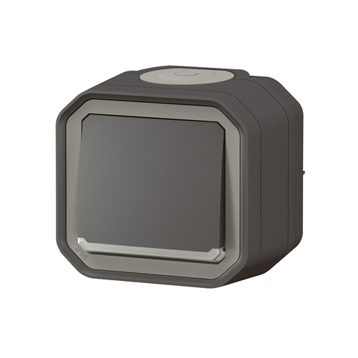 Nowe Plexo - Łącznik schodowy z podświetleniem, komplet natynkowy 10AX-250V~ - antracyt - Legrand 069736L