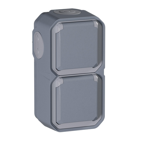 Nowe Plexo - Gniazdo Schuko 2x2P+Z pionowe, komplet natynkowy 16A-250V~ - szare - Legrand 069744L