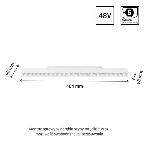 SYSTEM SHIFT - GRID L oprawa na szynoprzewód 404x23x42mm 22W 35st biały 5 lat gw. DALI
