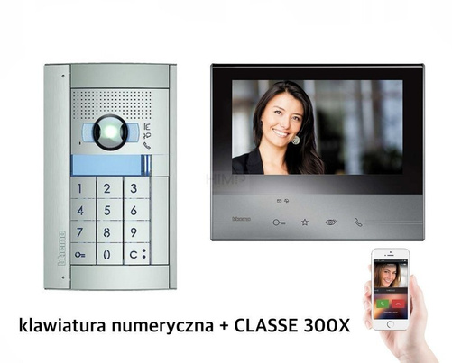 Zestaw wideodomofonowy czarny Classe 300X13 z WiFi klawiatura numeryczna + Panel SFERA New Bticino 365911B