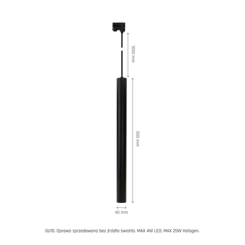 CHLOE SLIM MR11 ZWIESZANA SZYNOPRZEWÓD 3F 250V IP20 40x500+1m kabel CZARNY regulowany kąt świecenia